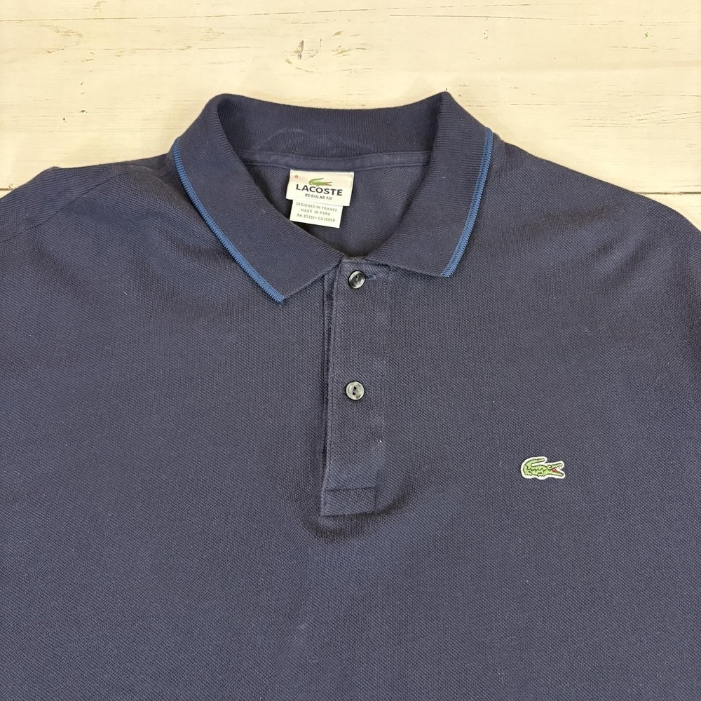 Lacoste Regular Fit Polo Shirt Mens 4XL Blue Cotton Knit Croc Logo Short Sleeve